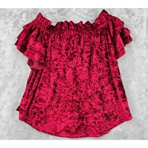 Umgee Blouse Womens Small Off The Shoulder Crushed Velvet Tiered Sleeve Stretch